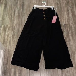 New black culottes wide leg slack button linen M